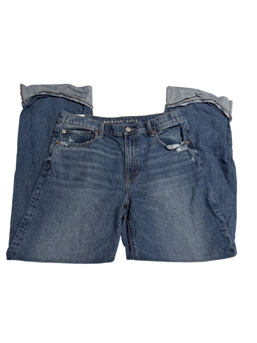 American Eagle Women Regular Fit Stretch Denim Jean Sz 12 Medium Wash Distressed